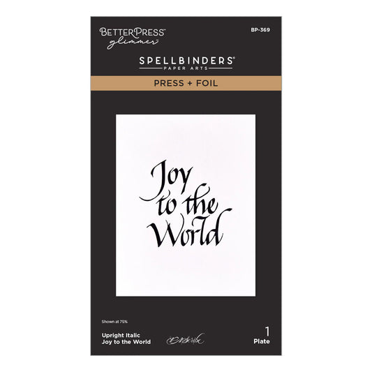Spellbinders BetterPress Glimmer Upright Italic Joy to the World plate package, BP-369