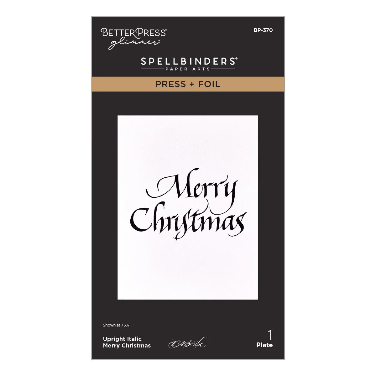 BetterPress Glimmer Press and Foil Merry Christmas plate BP-370, Upright Italic style by Spellbinders