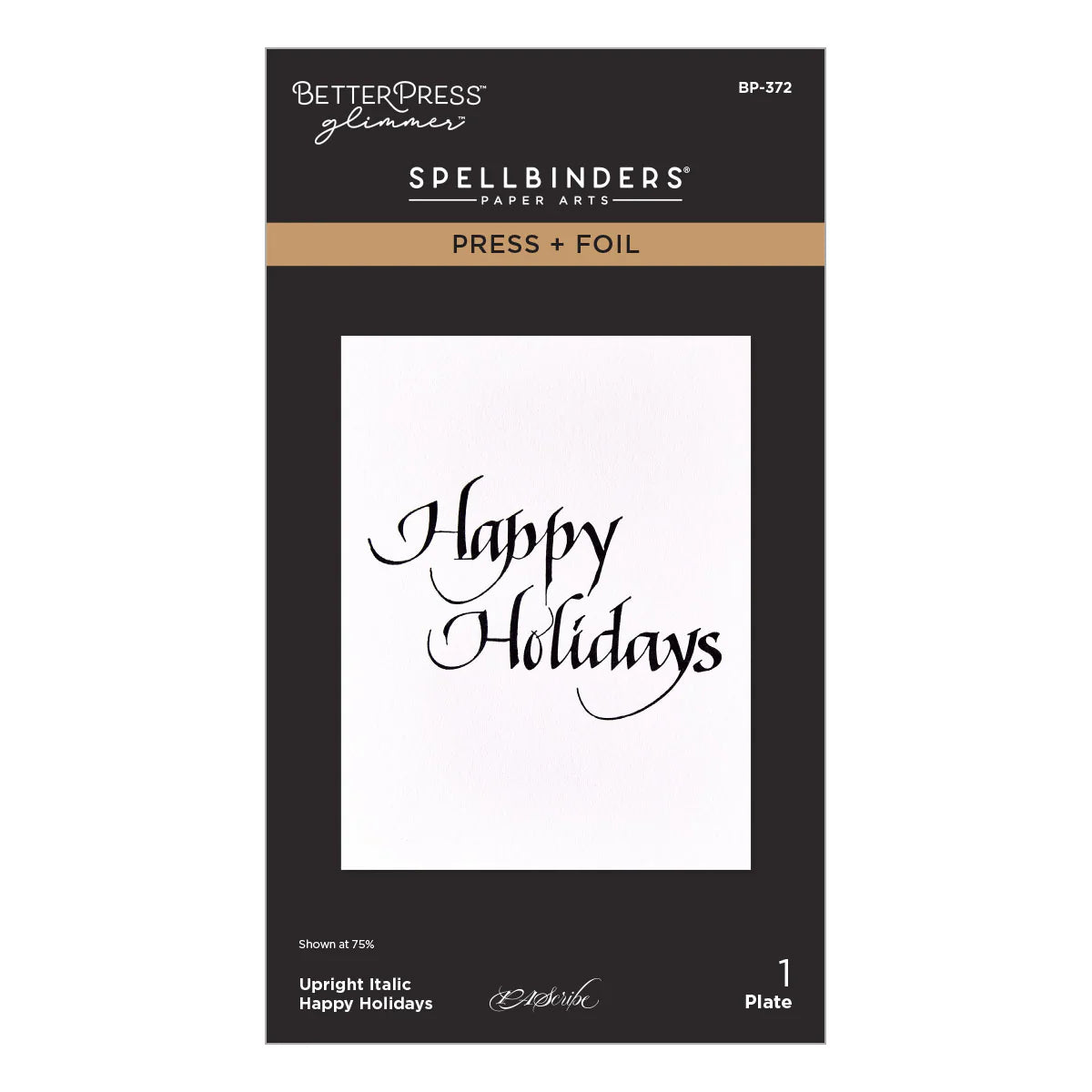 Spellbinders BetterPress Glimmer Upright Italic Happy Holidays plate package, BP-372