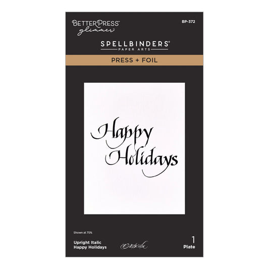 Spellbinders BetterPress Glimmer Upright Italic Happy Holidays plate package, BP-372
