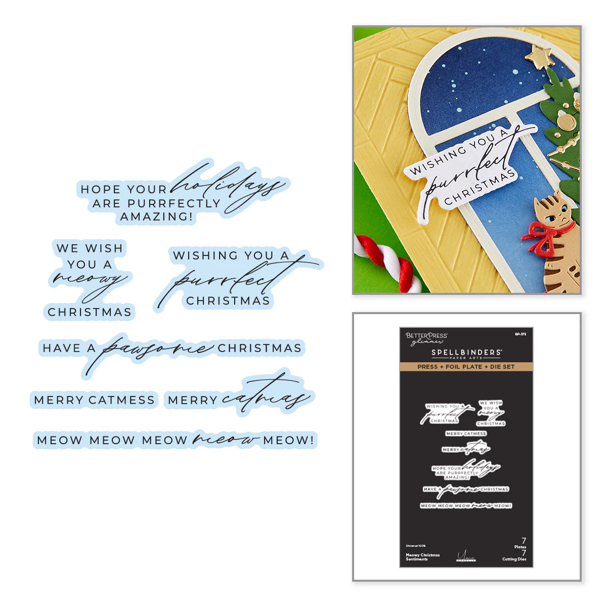 Spellbinders Meowy Christmas Sentiments Press + Foil Plates & Die Set