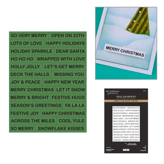 Collection of Christmas-themed cards and phrases on a white background