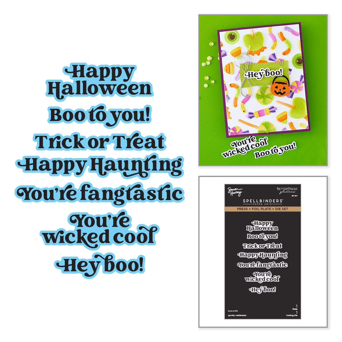 Spellbinders Spooky Sentiments Press + Foil Plate & Die Set