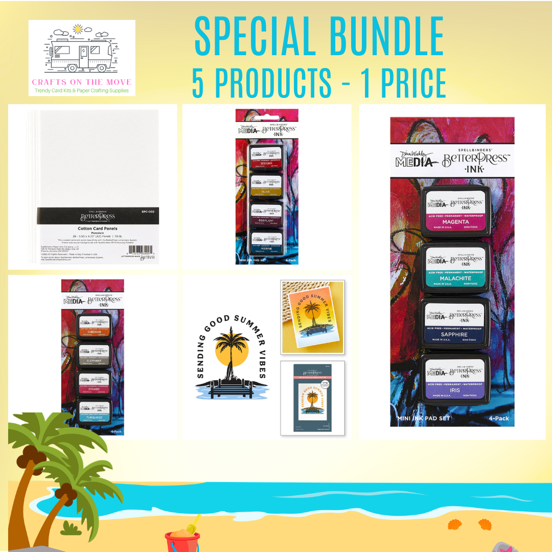 3 sets of Betterpress inks in package with cotton card panels and a summer vibe press plate