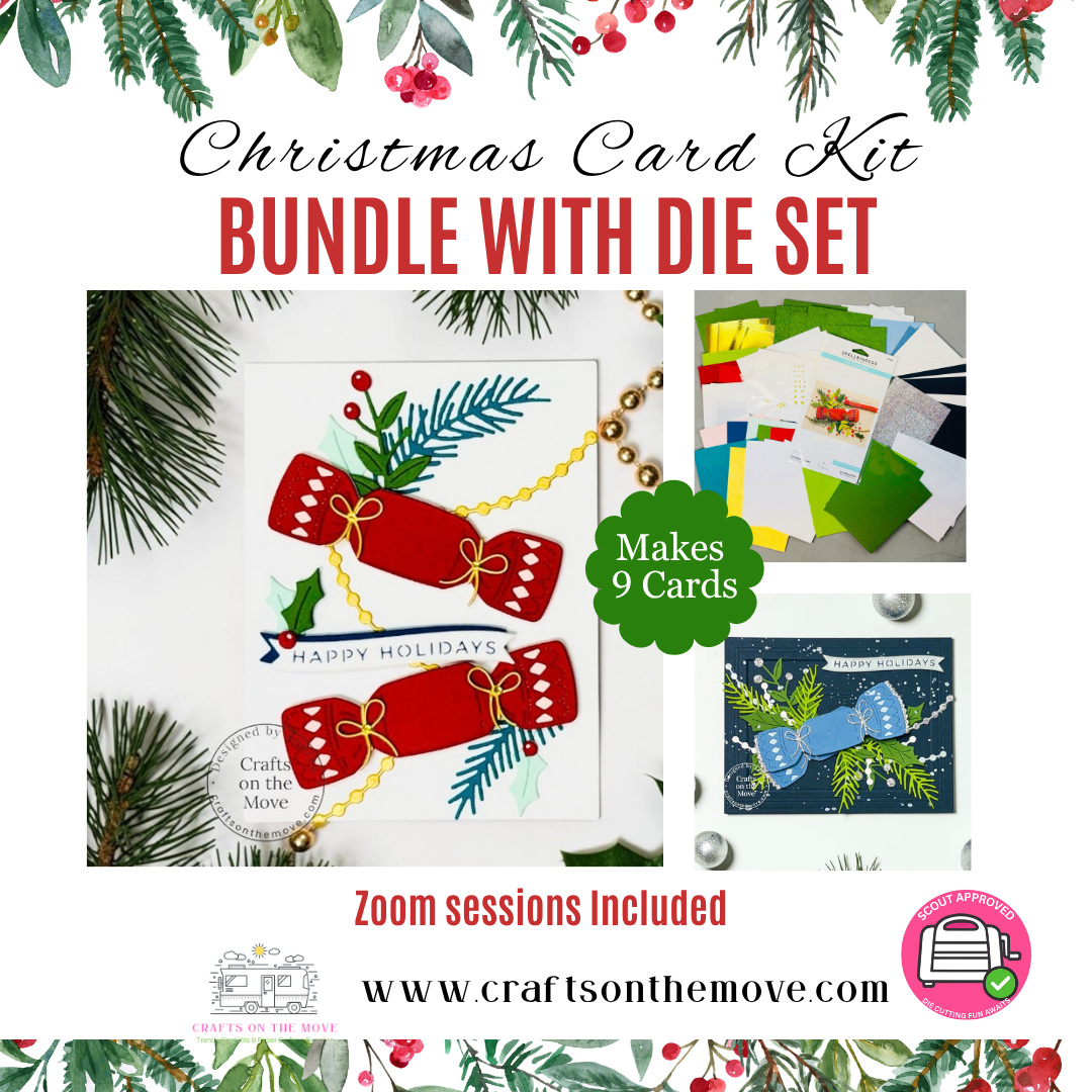 Christmas card kit bundle with die set and zoom sessions included, featuring festive designs.
