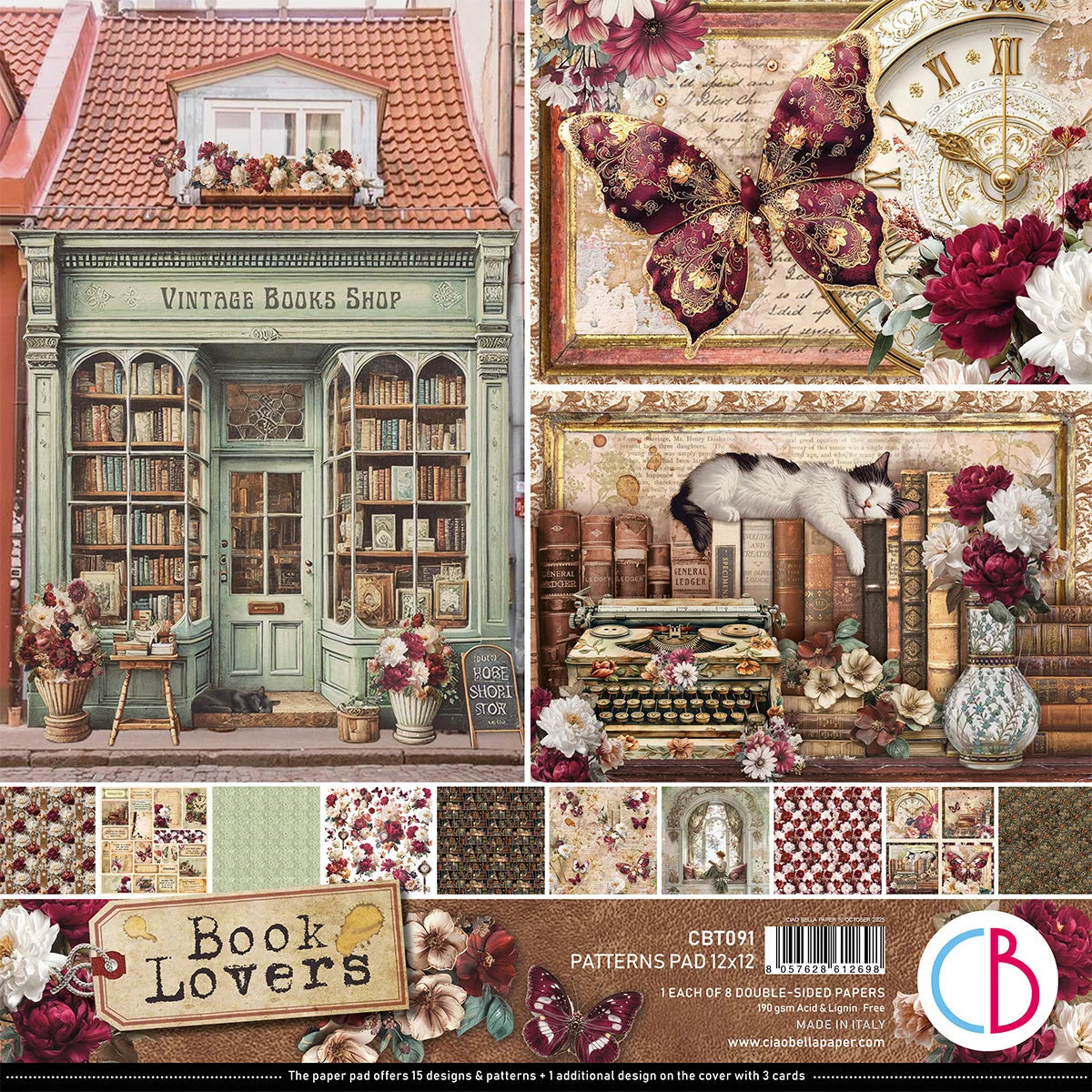 Book Lovers Patterns Pad 12"x12 by Ciao Bella