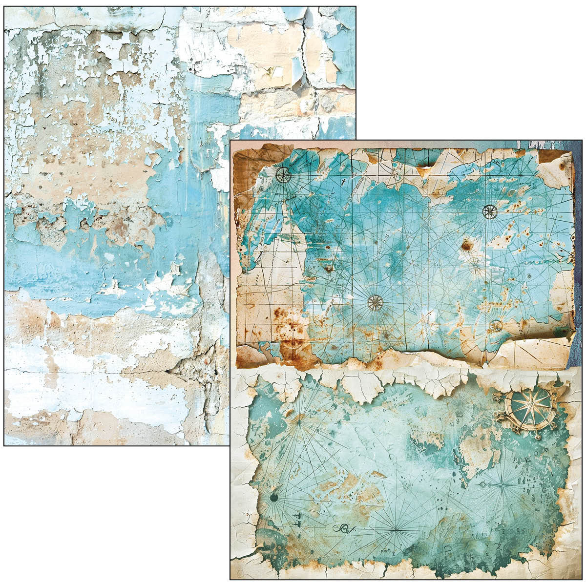 Vintage-style map design with distressed textures on a white background