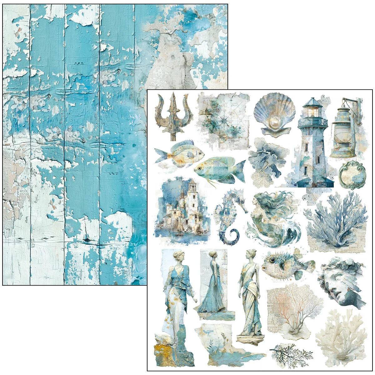 Nautical-themed paper with distressed wood texture and sea-themed elements.