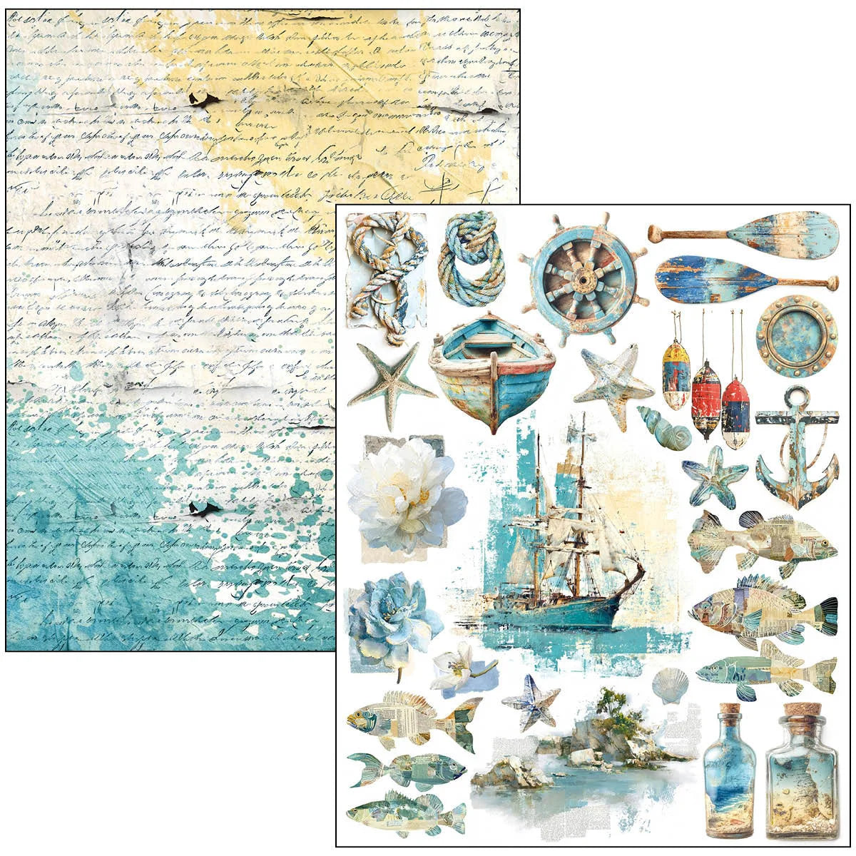 Nautical-themed paper with ship, anchor, and sea creature designs on a white background.