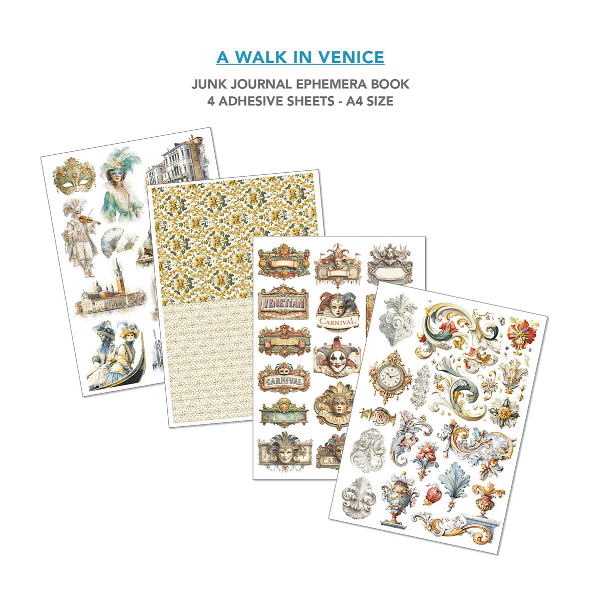 Venice travel paper for collage, card making.  Stickers