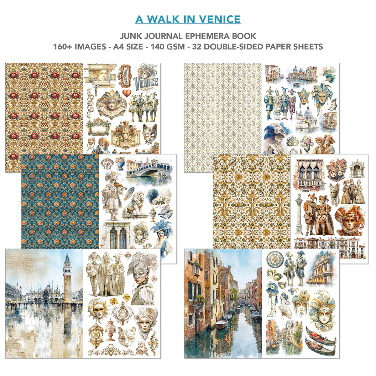 Venice Travel double sided collage paper and cut outs