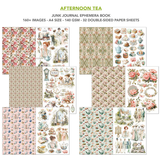 Card making and art journaling Vintage florals, tea party paper, and stickers