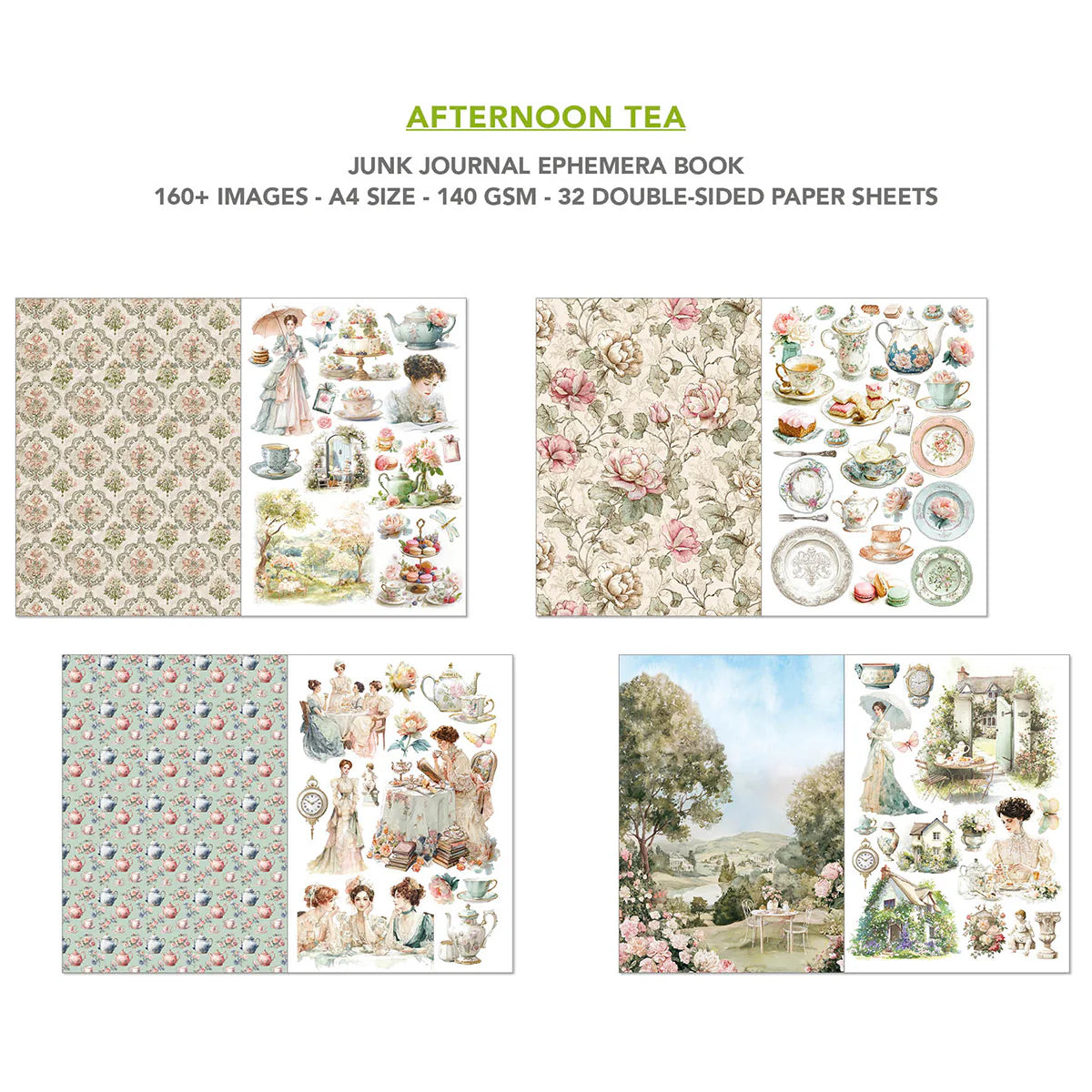 Card making and art journaling Vintage florals, tea party paper, and stickers