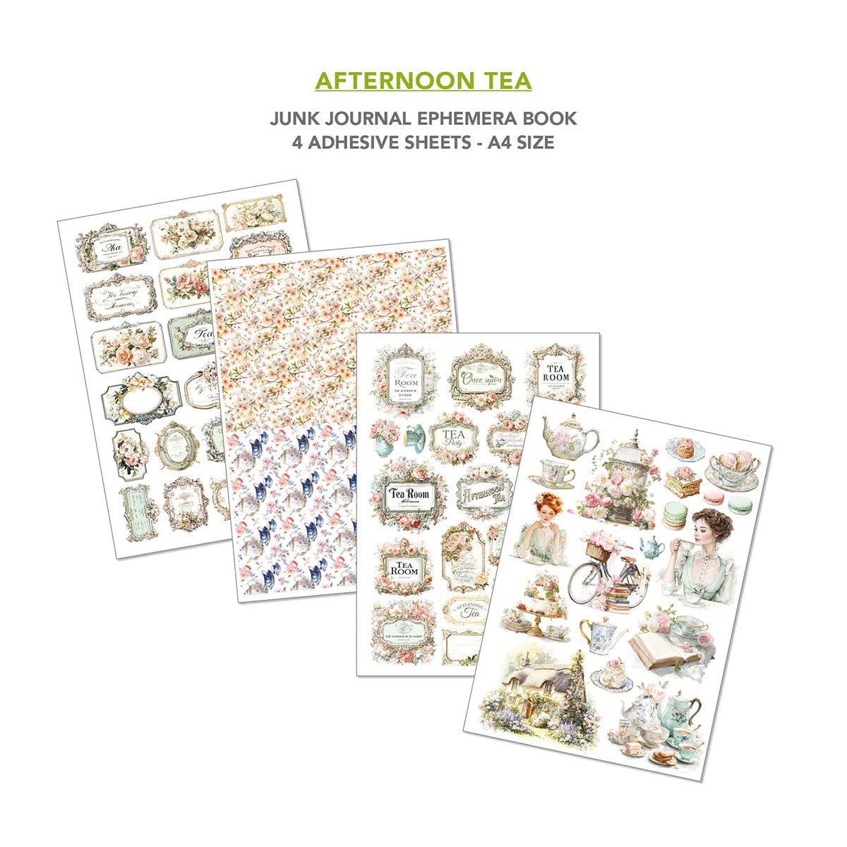 Card making and art journaling Vintage florals, tea party paper, and stickers