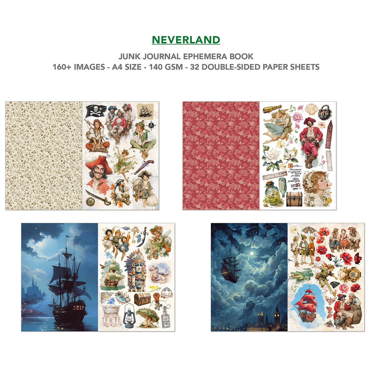 Pirate and Neverland themed paper for collage and card making