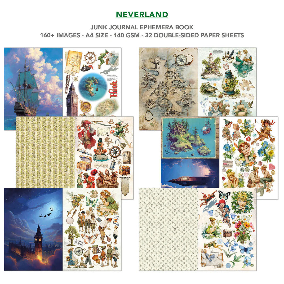 Pirate, the Lost Land, and Neverland themed paper for collage and card making