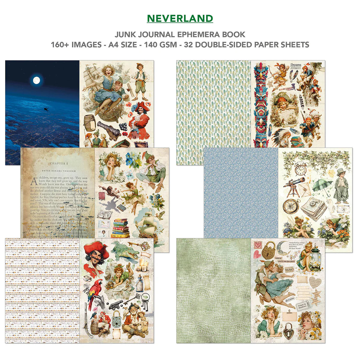 Pirate and Neverland themed paper for collage and card making