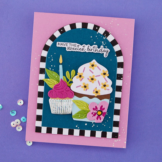 Feminine Birthday Cupcake card sample with splatters