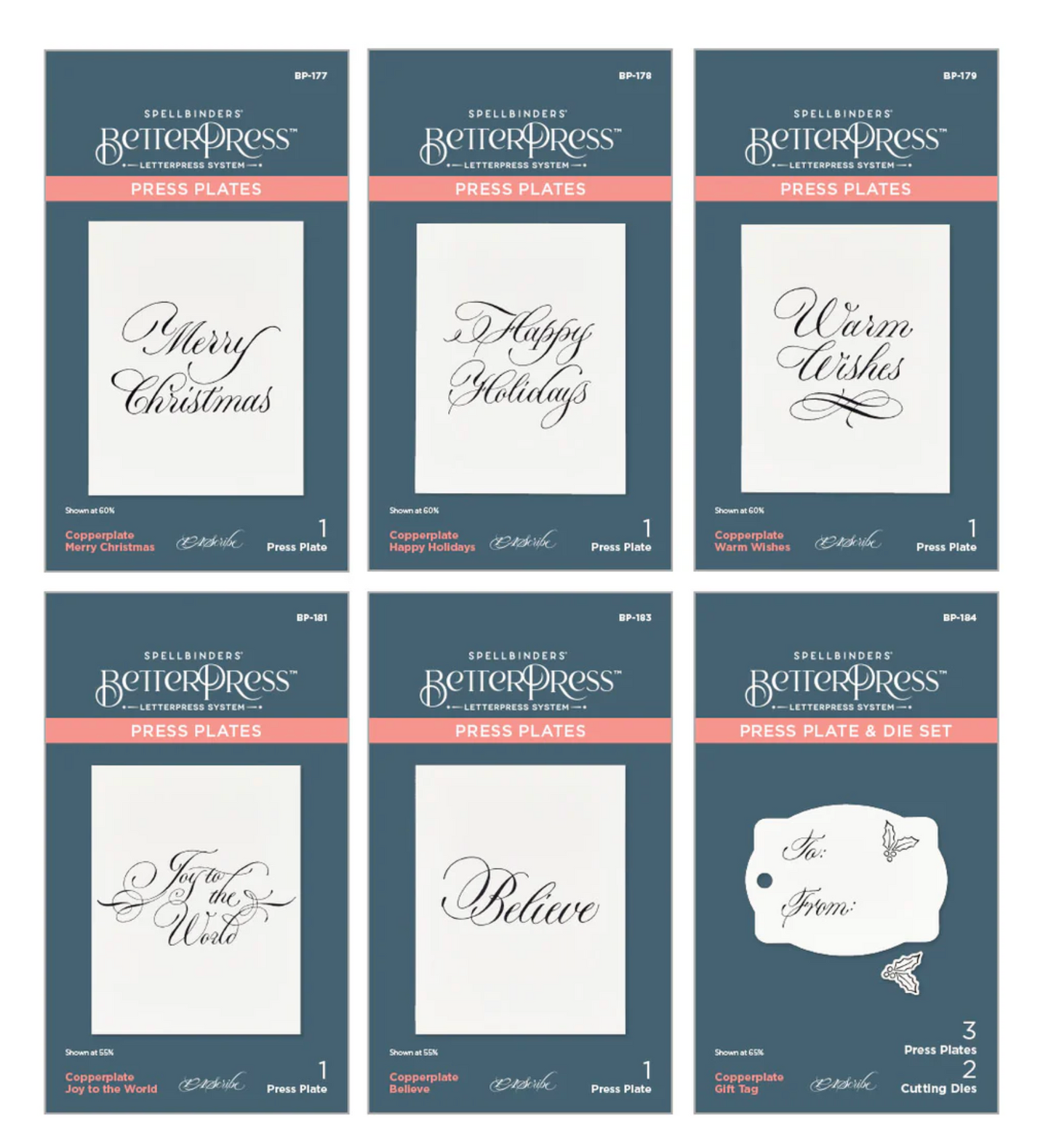 Spellbinders Copperplate Holiday Sentiments BetterPress Plates Bundle