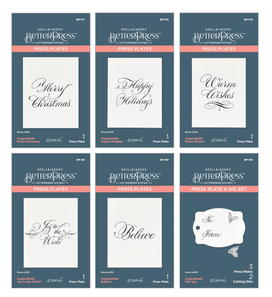 Spellbinders Copperplate Holiday Sentiments BetterPress Plates Bundle
