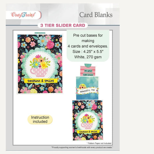 Card blanks with colorful designs and text on a white background