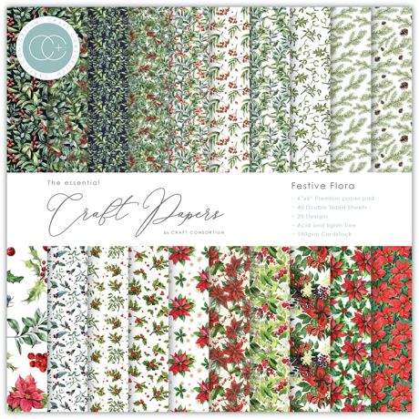 Collection of festive floral craft papers with various patterns.