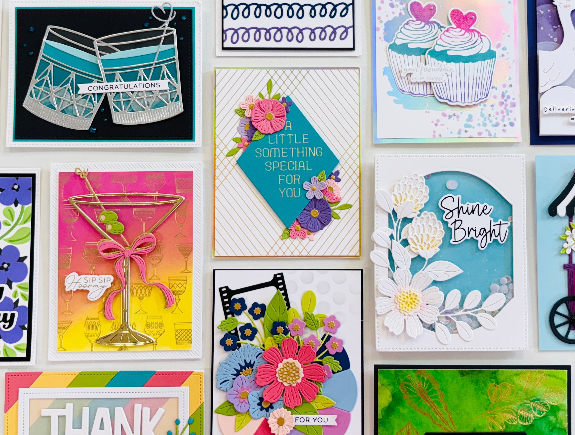 Handmade die cut paper pieced cards made at Crafts on the Move in Aquebogue NY