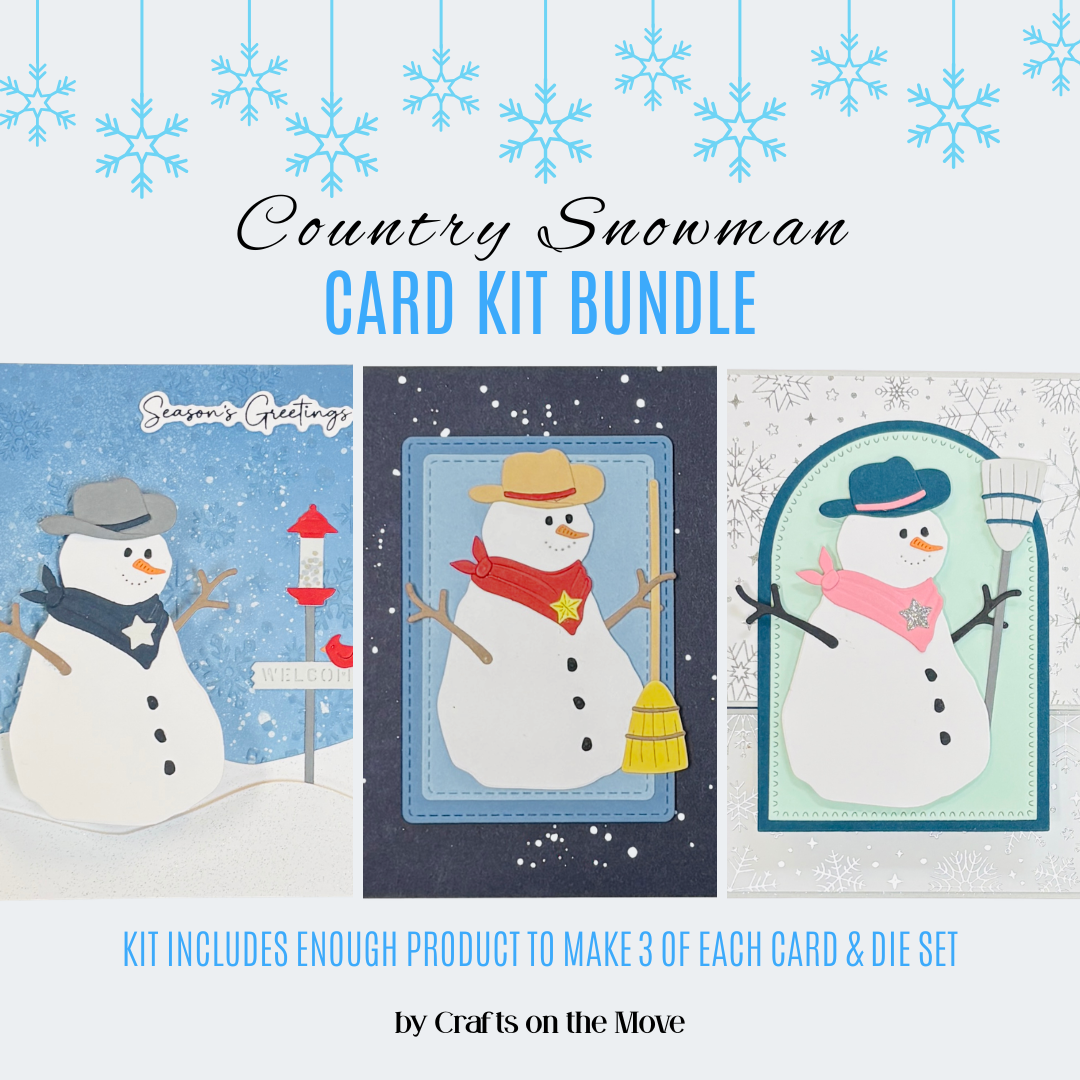 Three snowman greeting card samples for bundled kit