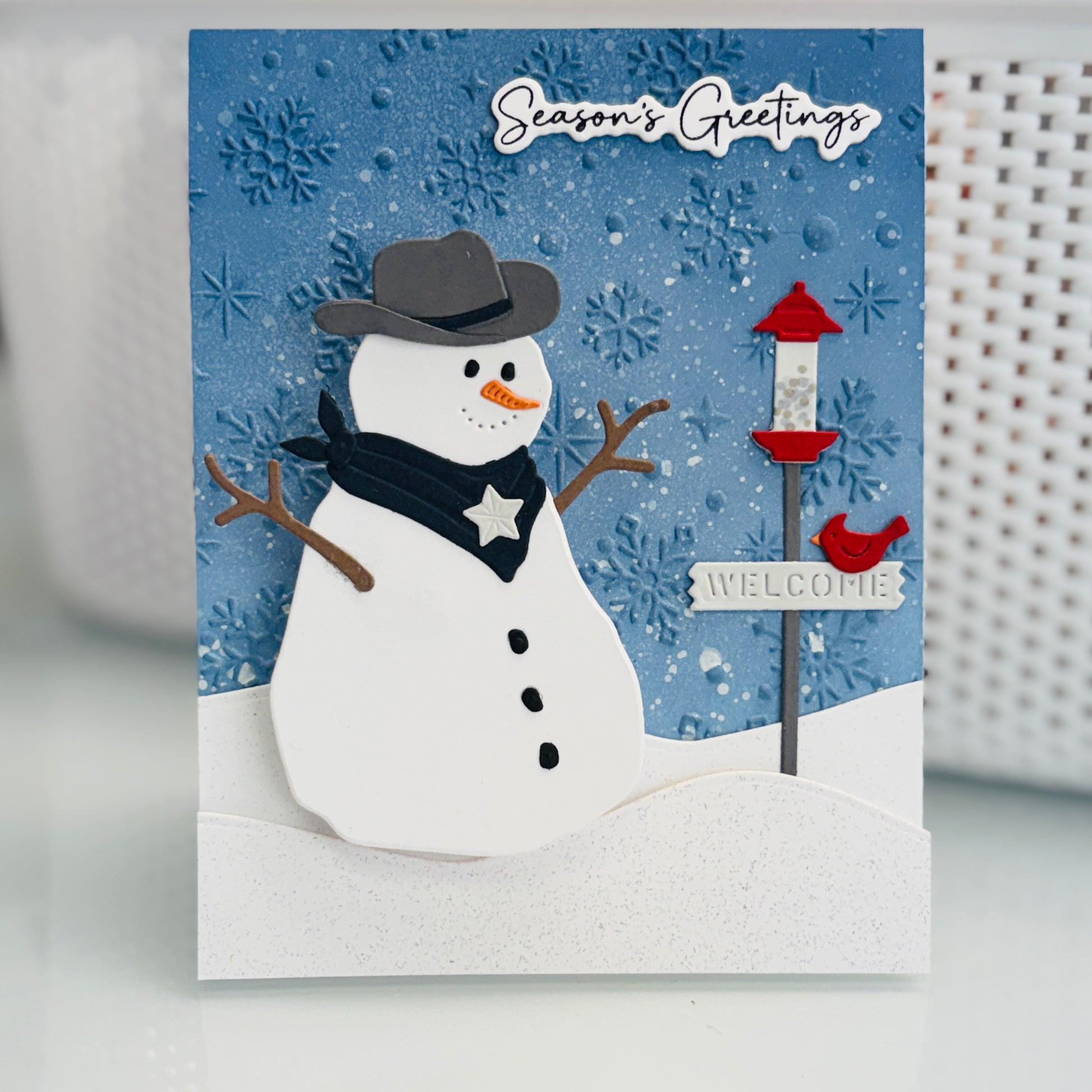 Snowman greeting card samples for bundled kit with birdhouse