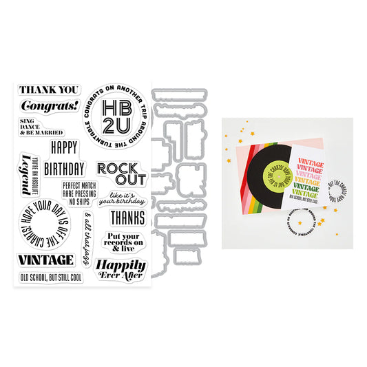 happy birthday and thank you stamps with a record card