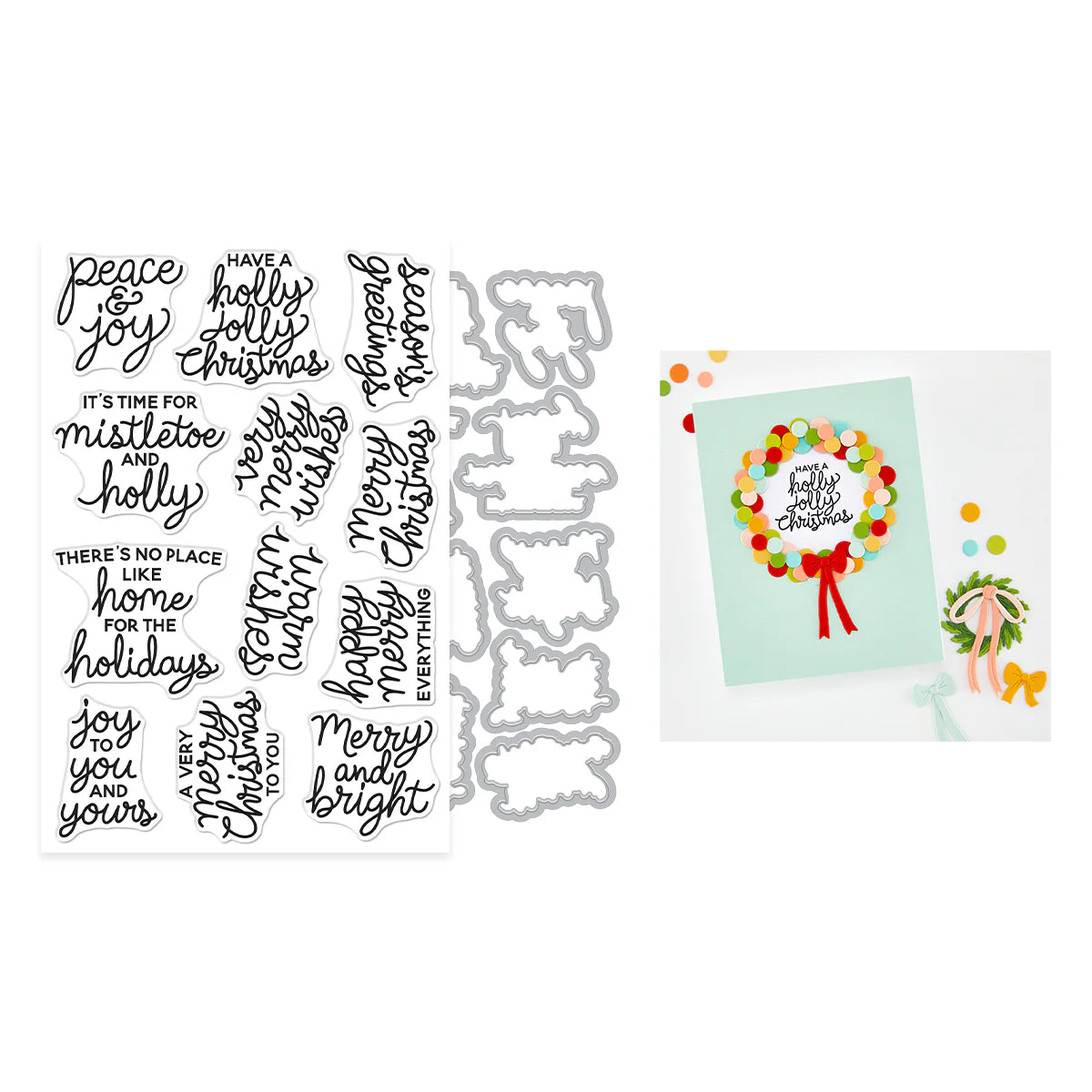 Very Merry Wishes stamp set with confetti dot wreath card, Holly Jolly Christmas
