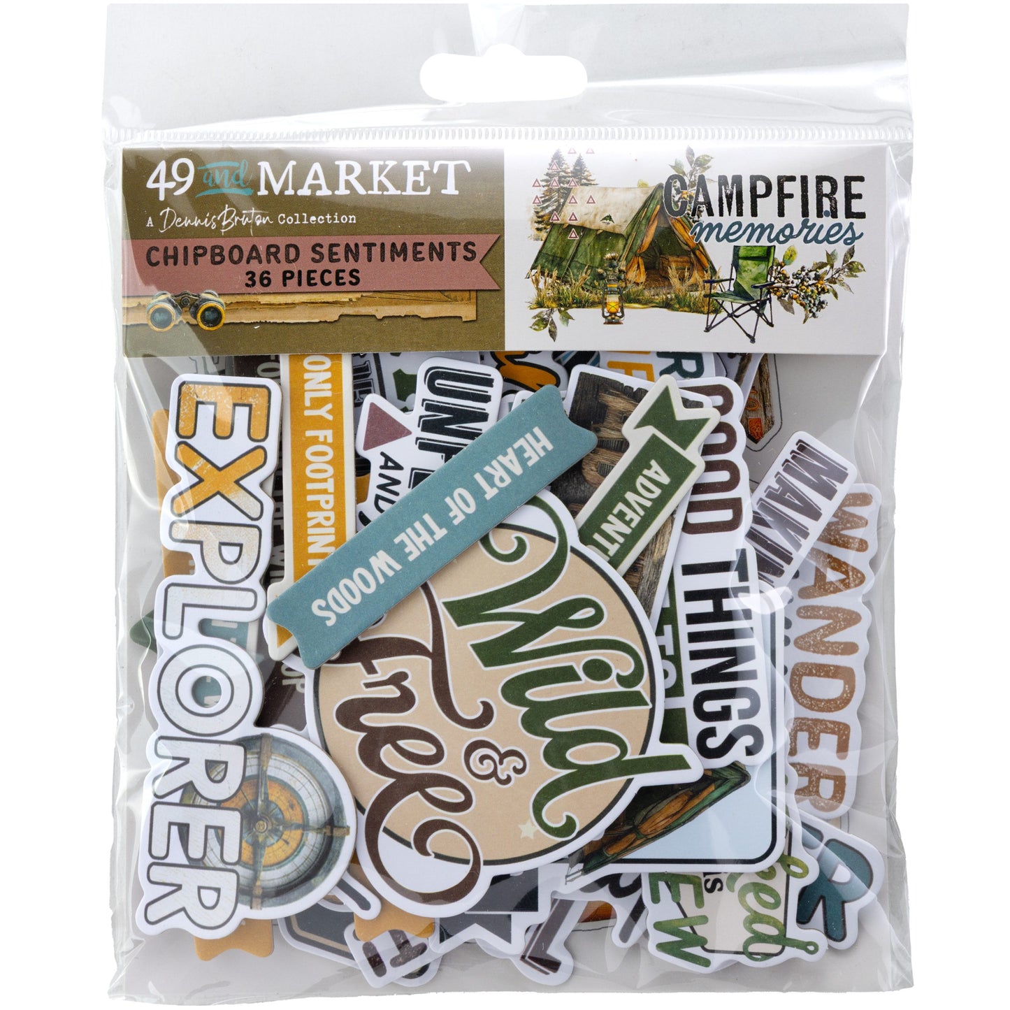 49 and Market Campfire Memories Chipboard Sentiments