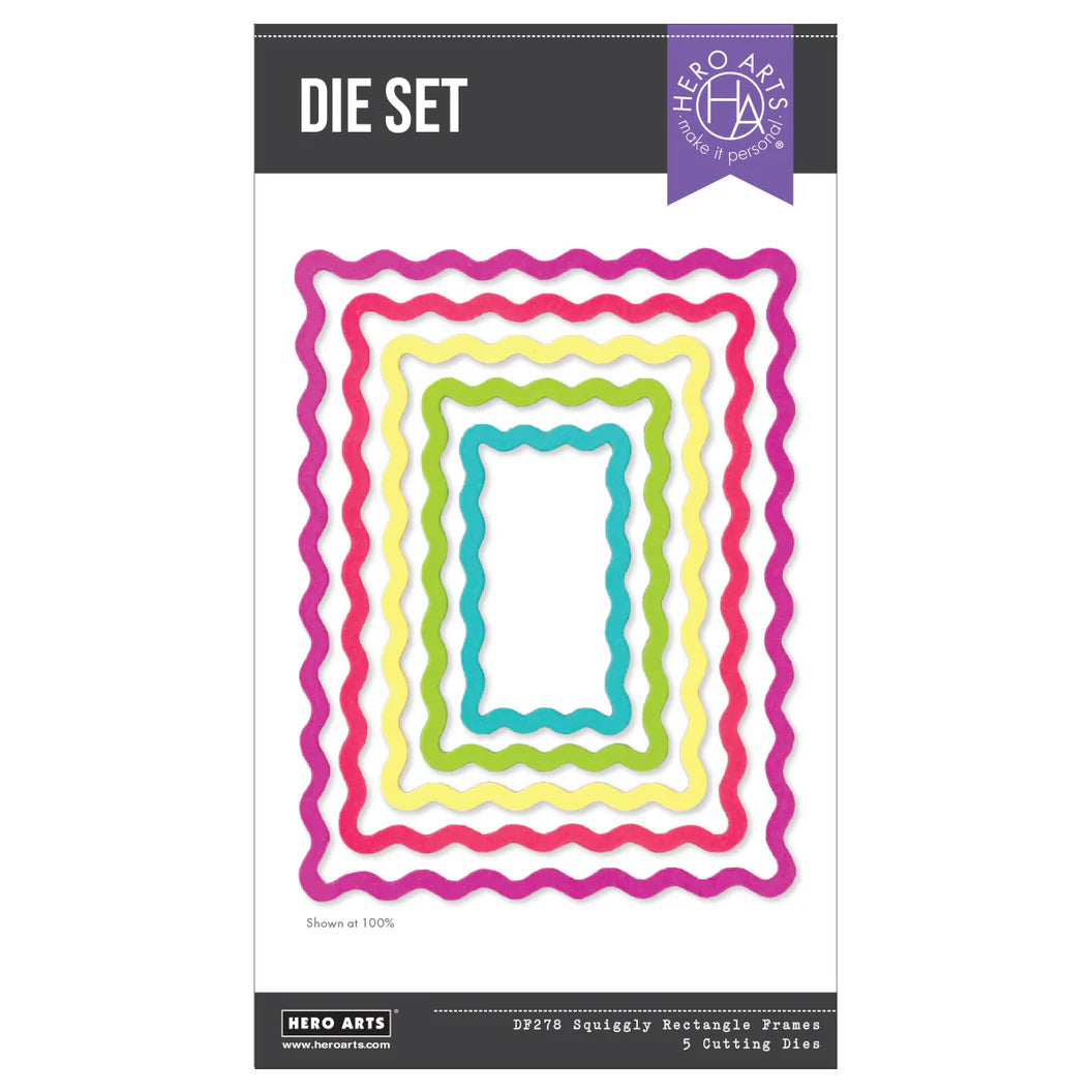 Hero Arts die set packaging with colorful rectangular frames on a white background
