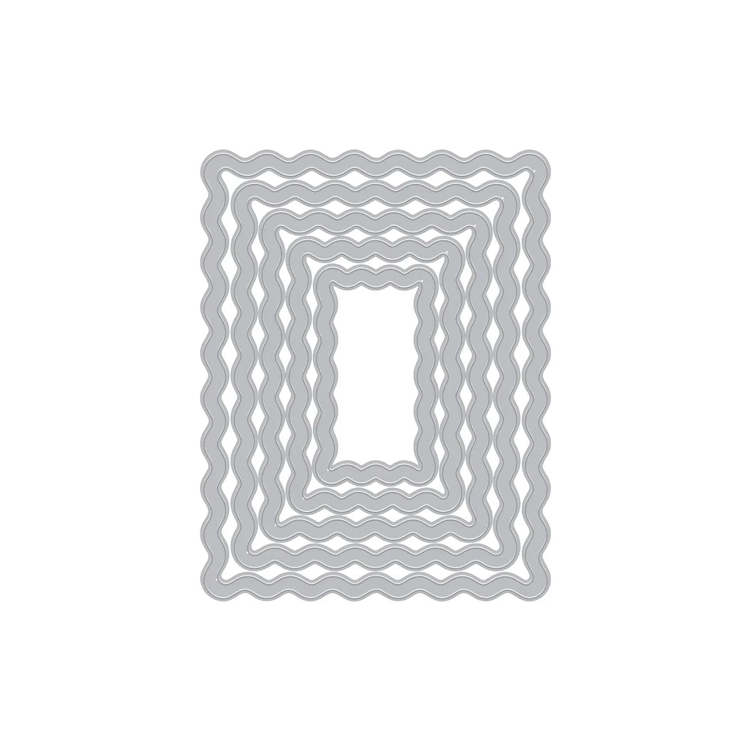 Set of metal die cut shapes with wavy border design on a white background