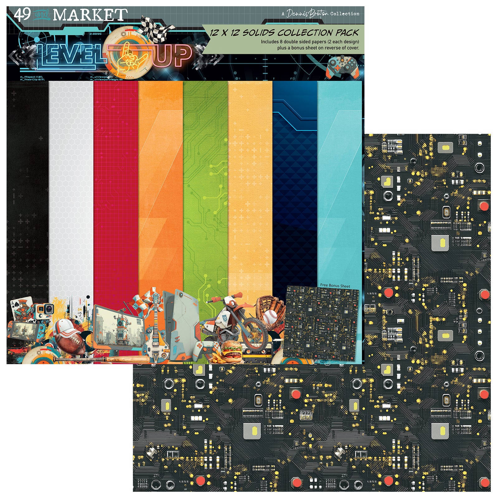 Collection of patterned paper sheets with different designs on a white background