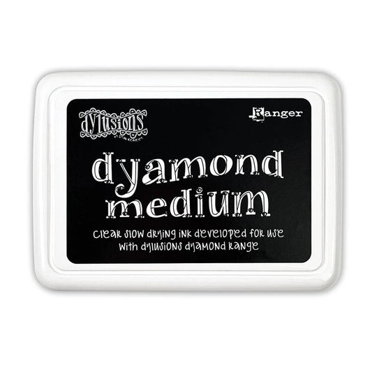 Dylusions black and white dyamond medium ink pad on a white background