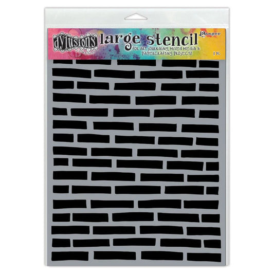 Brick pattern stencil with 'dylusions' branding on a white background