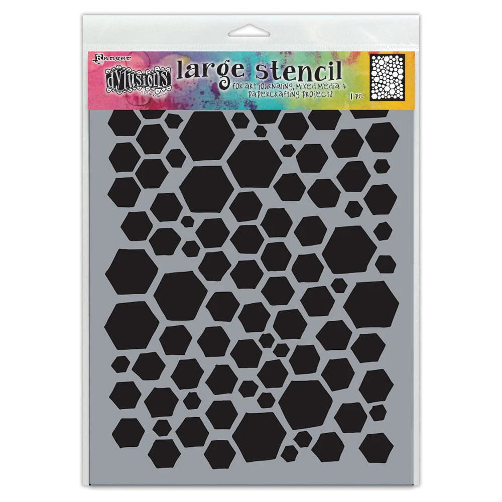 Large stencil with hexagonal pattern on a white background