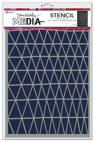 Dina Wakley Media stencil with triangle geometric pattern on a blue background