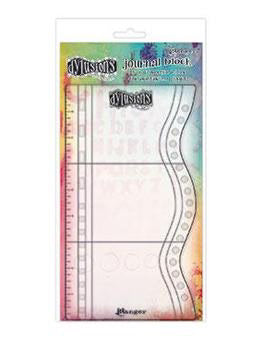 A packaged clear acrylic craft stamping plate with wavy and circular cutout shapes, shown in retail packaging with a colorful header card.