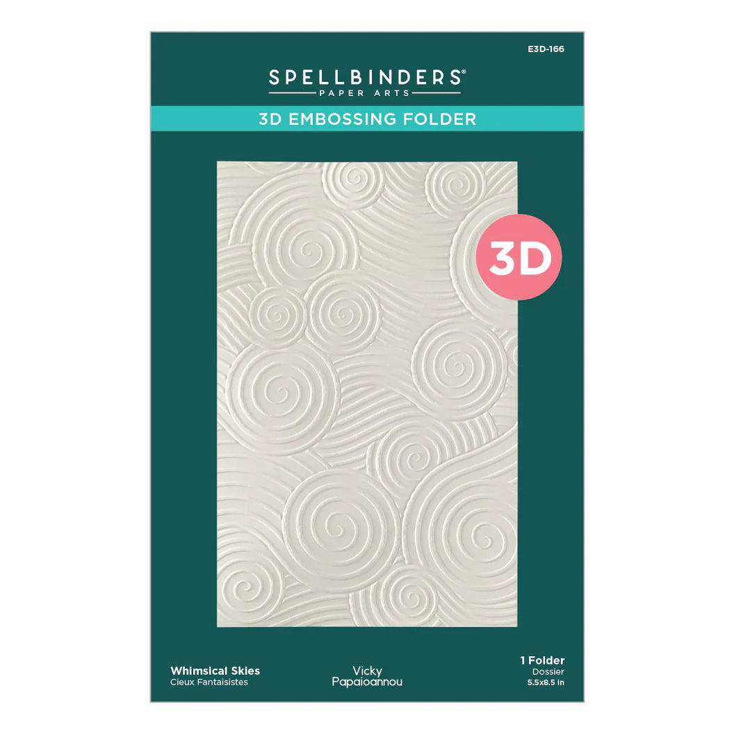 Spellbinders 3D embossing folder with circular pattern on a green and white background