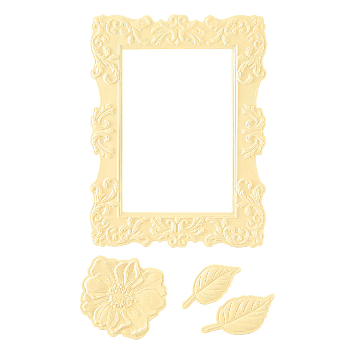 Decorative beige frame with floral elements on a white background