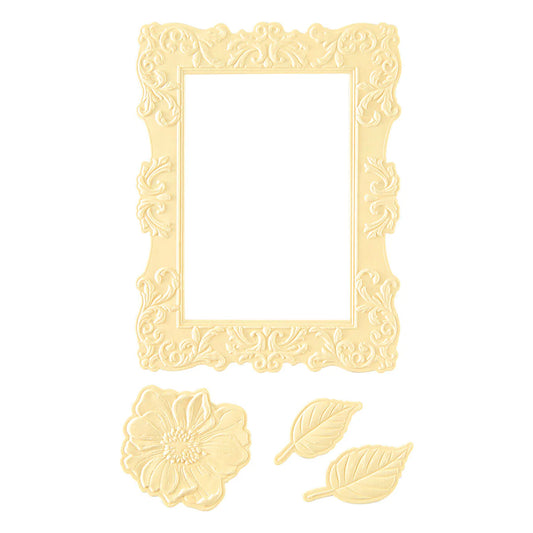 Decorative beige frame with floral elements on a white background