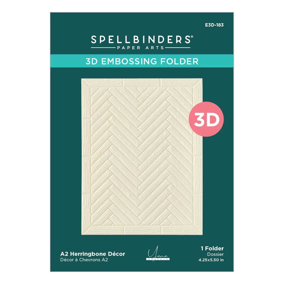 Spellbinders A2 Herringbone Decor 3D embossing folder package, E3D-183