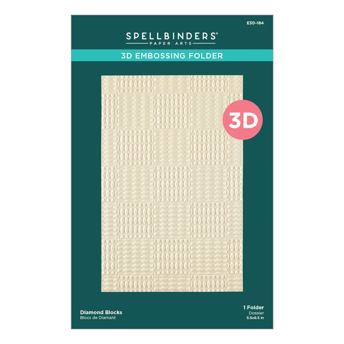 Spellbinders Diamond Blocks 3D embossing folder package, E3D-184