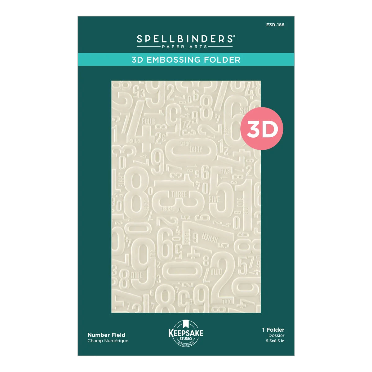 Spellbinders 3D Embossing Folder with number pattern on a green background