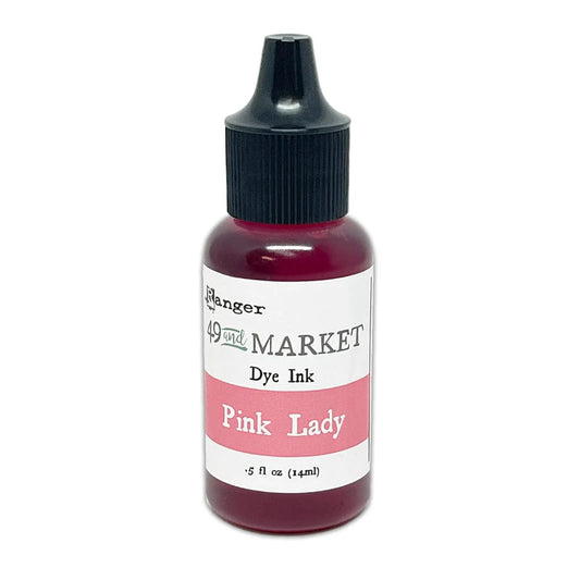 Bottle of 'Pink Lady' dye ink with a black cap on a white background
