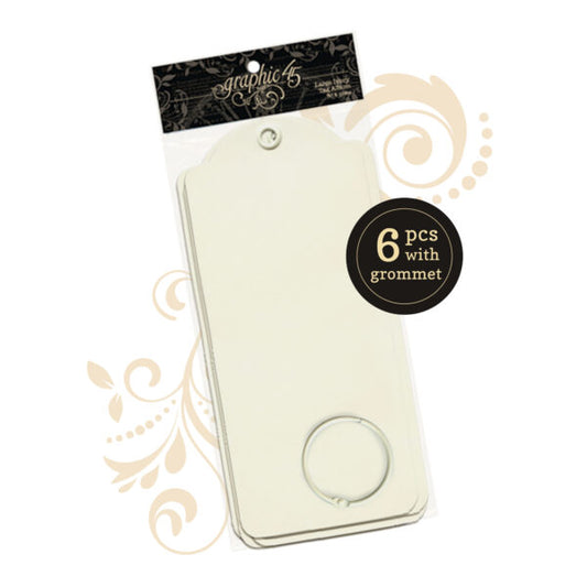 Pack of cream-colored tags with grommets and 'graphic 45' branding on a white background.