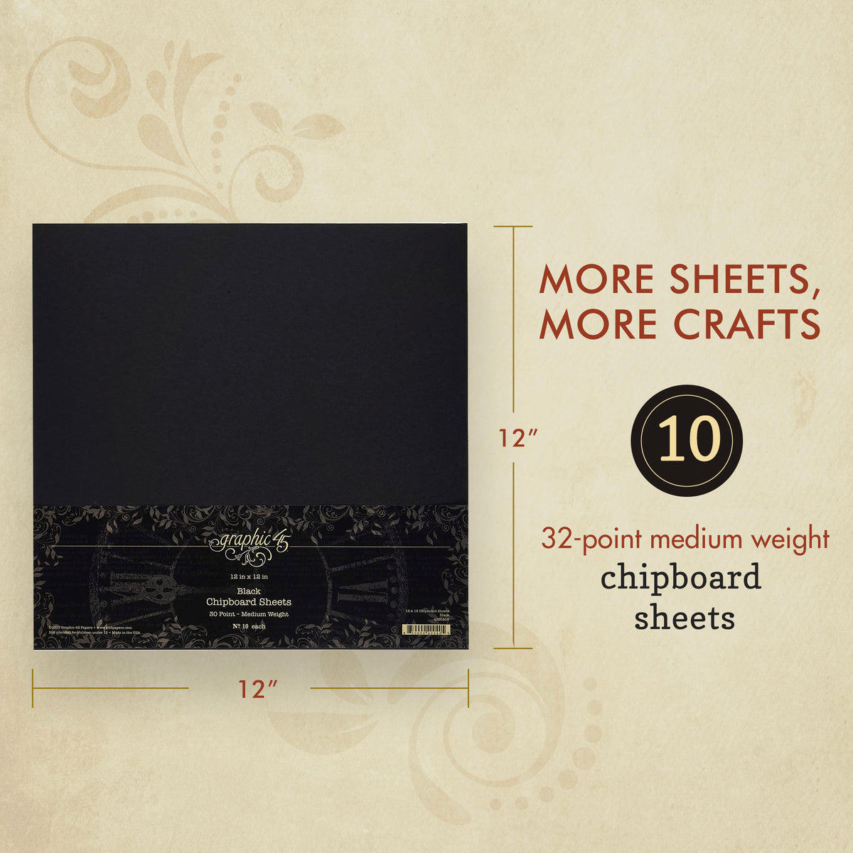 Graphic 45 Black 12×12 Chipboard Sheets (10 pack)