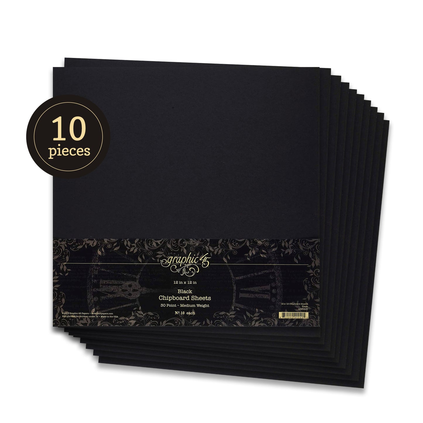 Graphic 45 Black 12×12 Chipboard Sheets (10 pack)